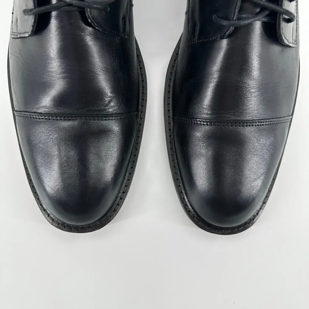 Ecco Biarritz Shoe Men 9 Black Leather Oxford Cap‎ Toe Lace Up Comfort Office